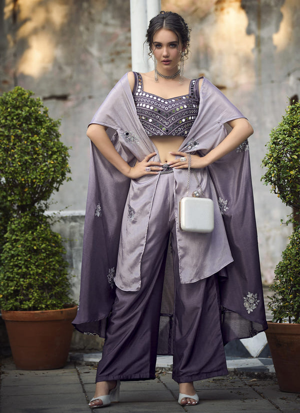 Ombre Purple Stylish Indo Western Koti & Crop Top Palazzo Set