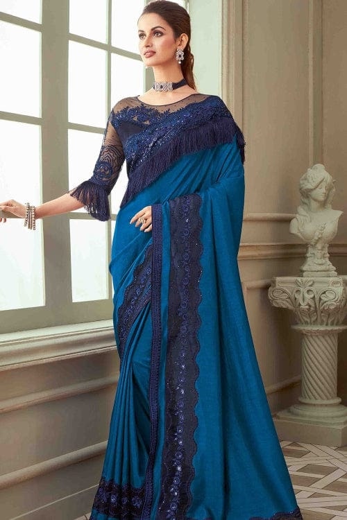 Lapis Blue Designer Fancy Material Saree