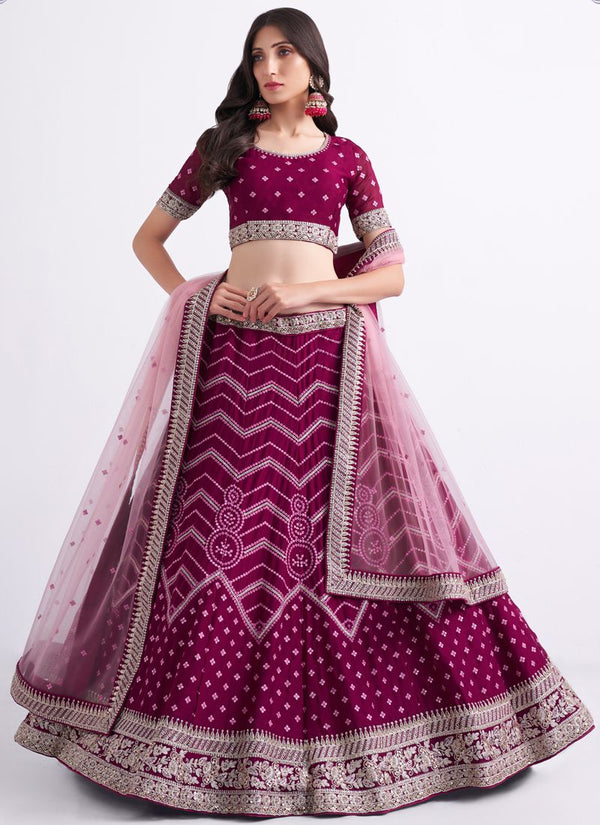 Charming Magenta Pink Thread Embroidery Silky Georgette Designer Lehenga Choli