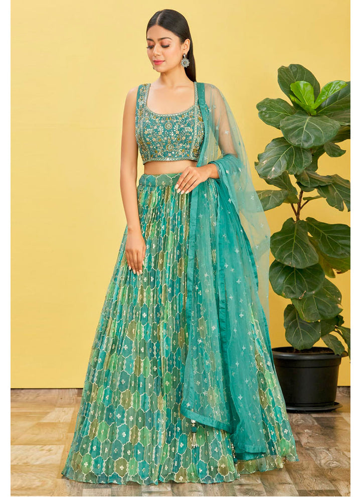 Lassya Fashion's Rama Green color Exquisite Designer Embroidered Lehenga Choli