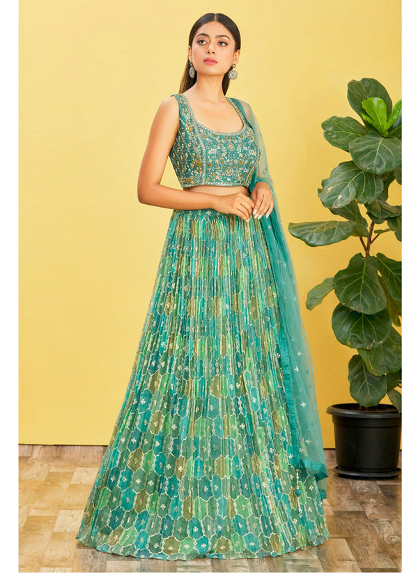 Lassya Fashion's Rama Green color Exquisite Designer Embroidered Lehenga Choli