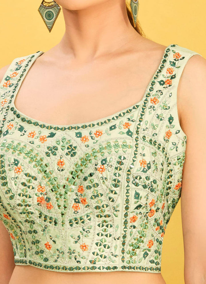 Lassya Fashion's Cream & Green color Exquisite Designer Embroidered Lehenga Choli