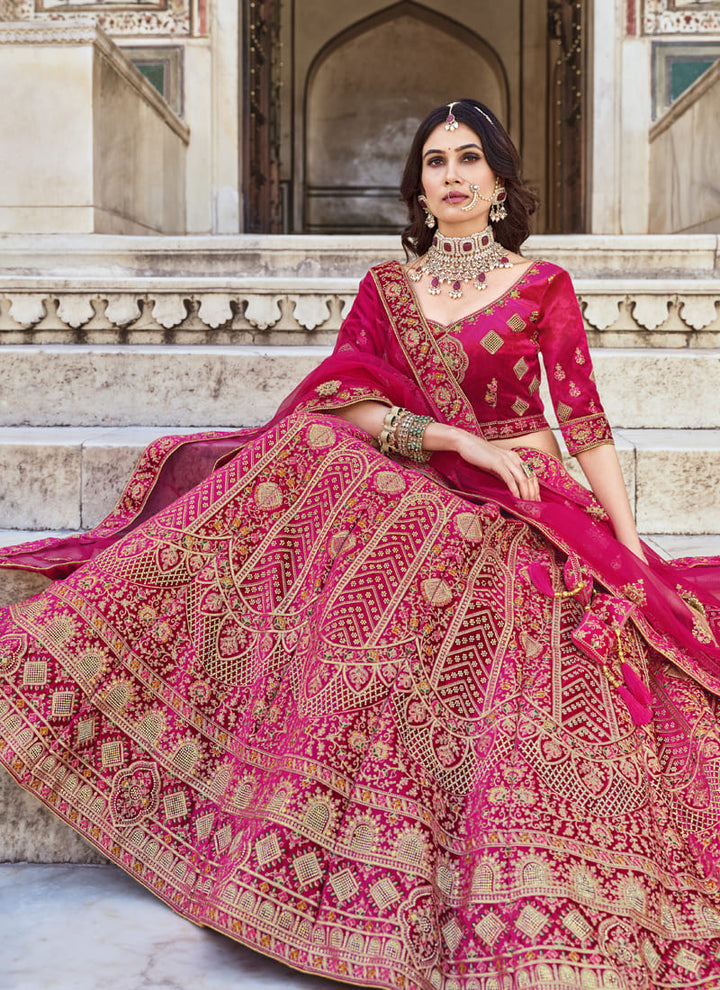 Lassya Fashion's Ruby Pink Color Designer Bridal Velvet Lehenga Choli