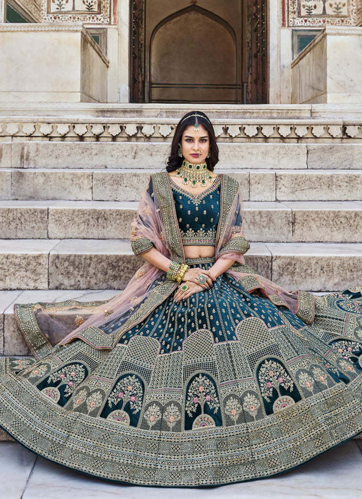 Lassya Fashion's Rama Blue Color Designer Bridal Velvet Lehenga Choli