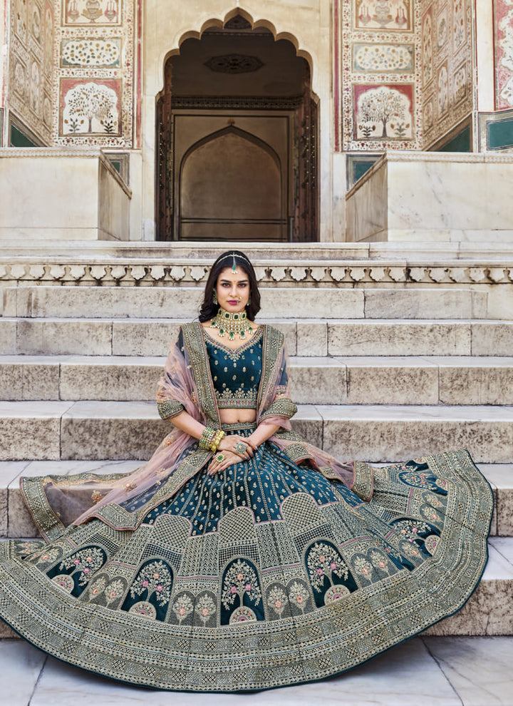 Lassya Fashion's Rama Blue Color Designer Bridal Velvet Lehenga Choli