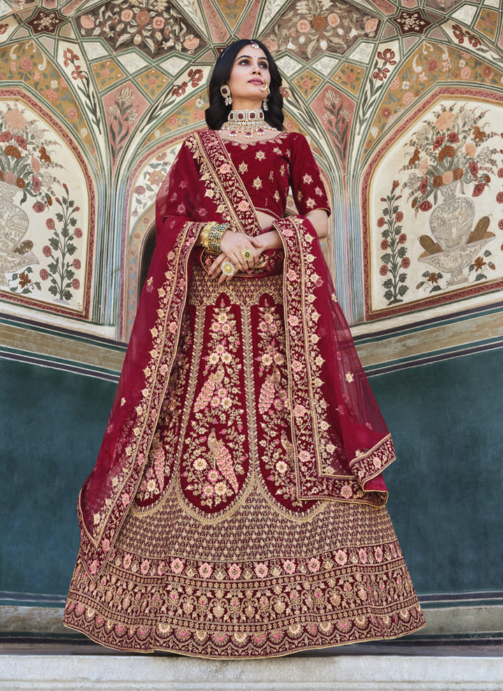 Lassya Fashion's Burgundy Red Color Designer Bridal Velvet Lehenga Choli