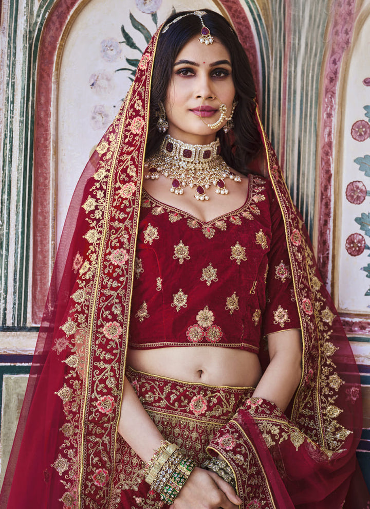 Lassya Fashion's Burgundy Red Color Designer Bridal Velvet Lehenga Choli