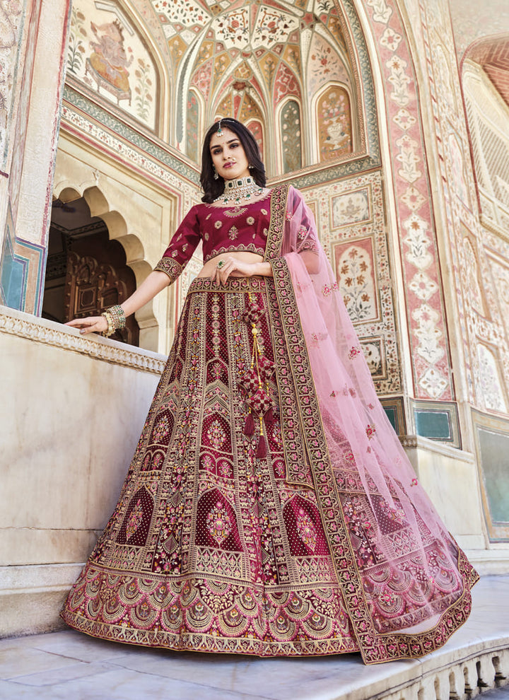Lassya Fashion's Wine Color Designer Bridal Velvet Lehenga Choli
