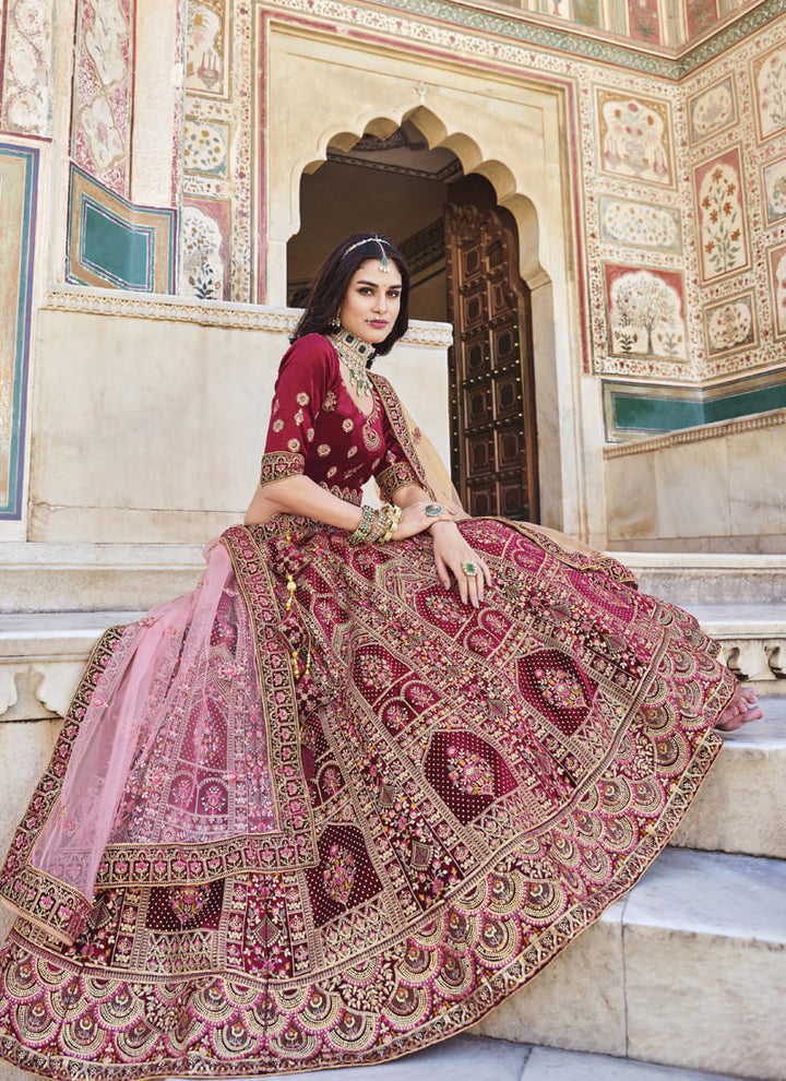 Lassya Fashion's Wine Color Designer Bridal Velvet Lehenga Choli