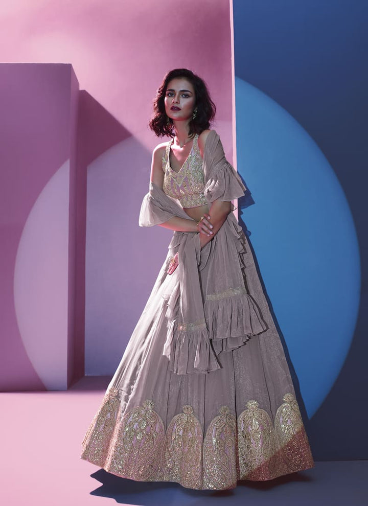 Lassya Fashion's Taupe Grey Designer Thread Work Party Lehenga Choli Set