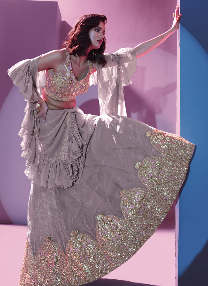 Lassya Fashion's Taupe Grey Designer Thread Work Party Lehenga Choli Set