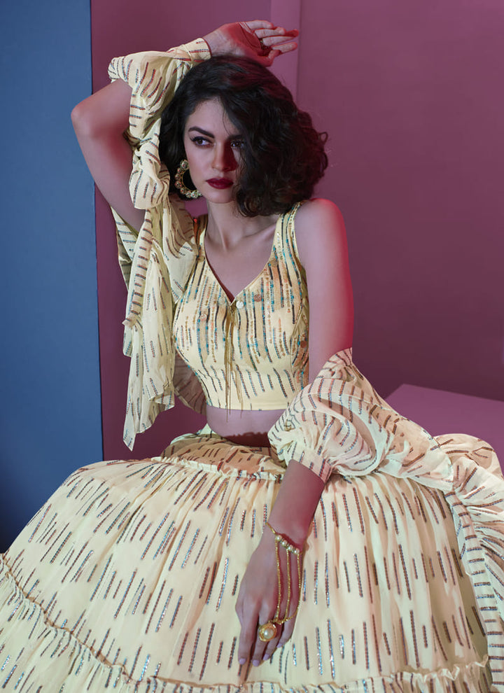 Lassya Fashion's Pale Yellow Sequenced Designer Party Wear Lehenga Choli