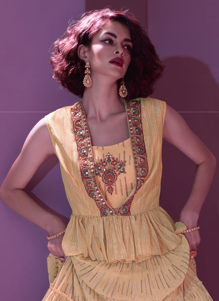 Lassya Fashion's Orange Peach Designer Thread Work Party Lehenga Choli Set