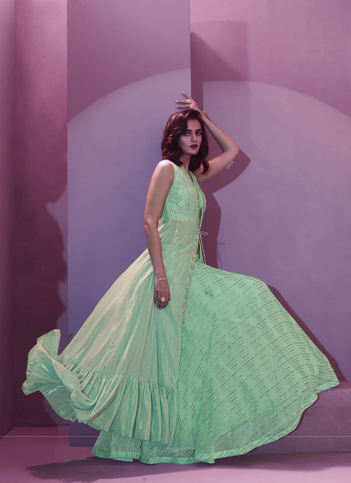Lassya Fashion's Mint Green Designer Thread Work Party Lehenga Choli Set