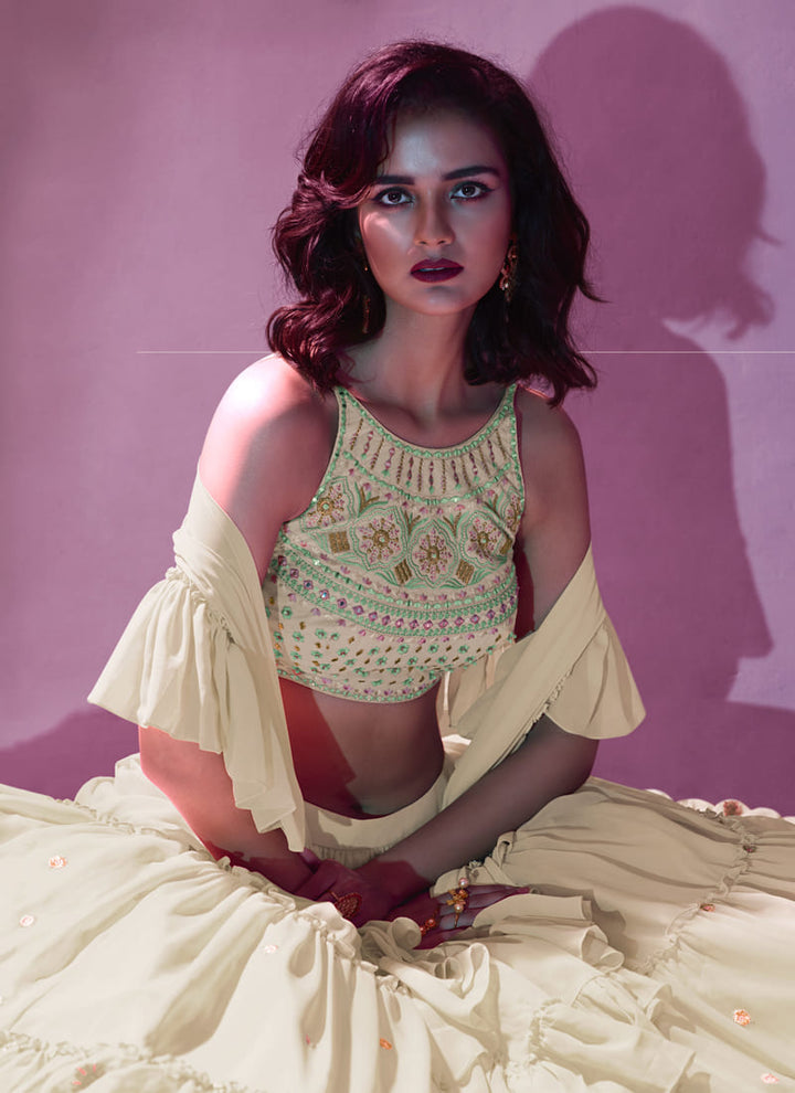 Lassya Fashion's Sunshine Cream Elegant Georgette Lehenga Choli