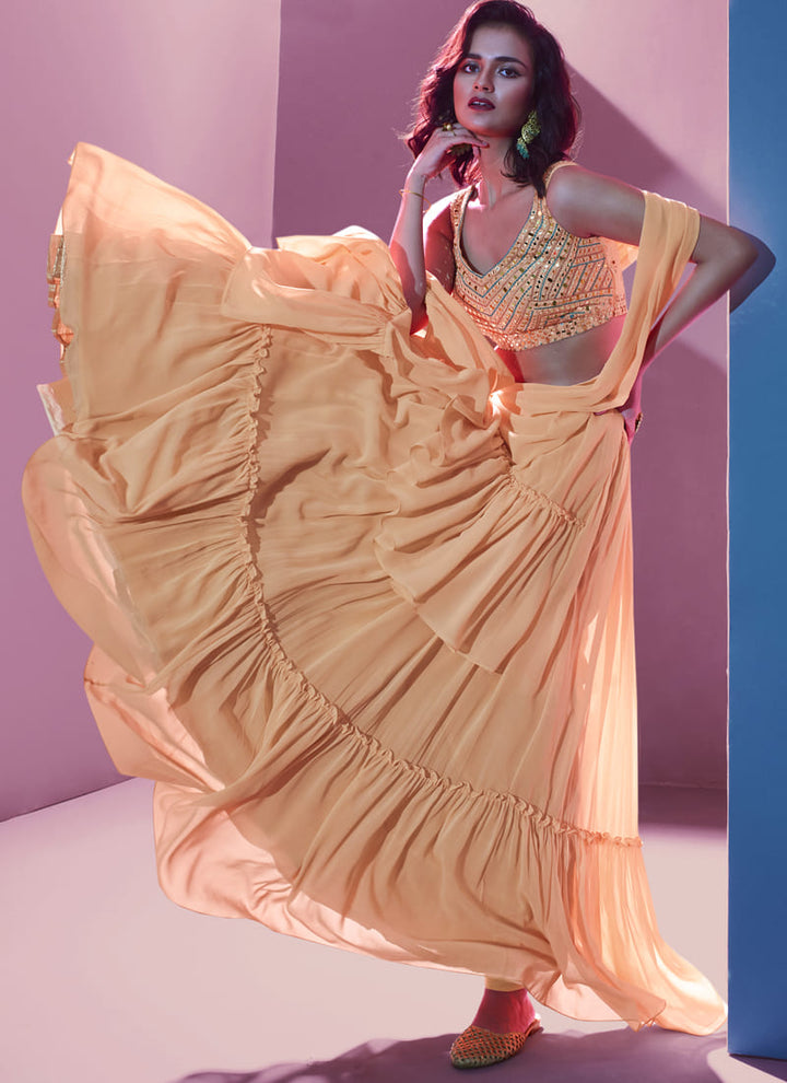 Lassya Fashion's Apricot Orange Elegant Georgette Lehenga Choli