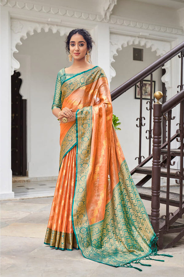 Leheriya Zari Weaving Soft Tissue Saree with Matching Blouse