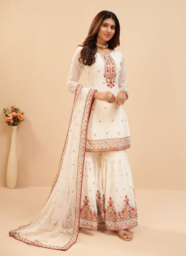 Gharara Suit Set With Butterfly Net Dupatta