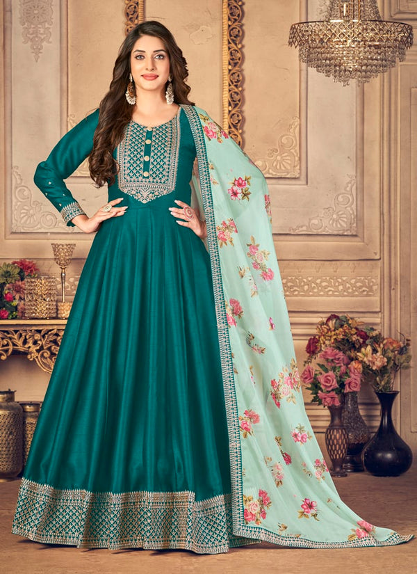 Anarkali Gown with Floral Print Dupatta