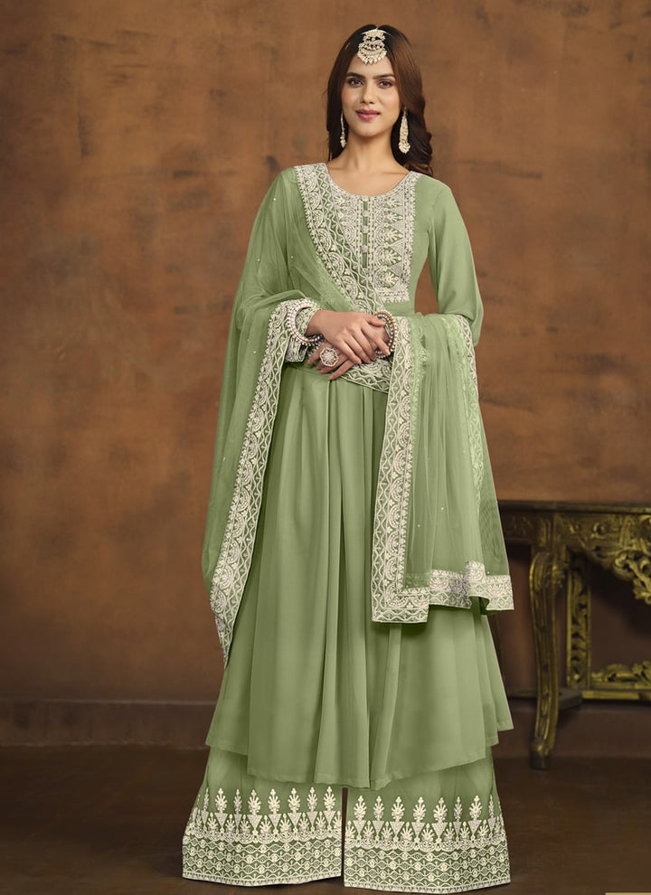 Lassya Fashion Pista Green Elegant Palazzo Suit for Wedding Wear