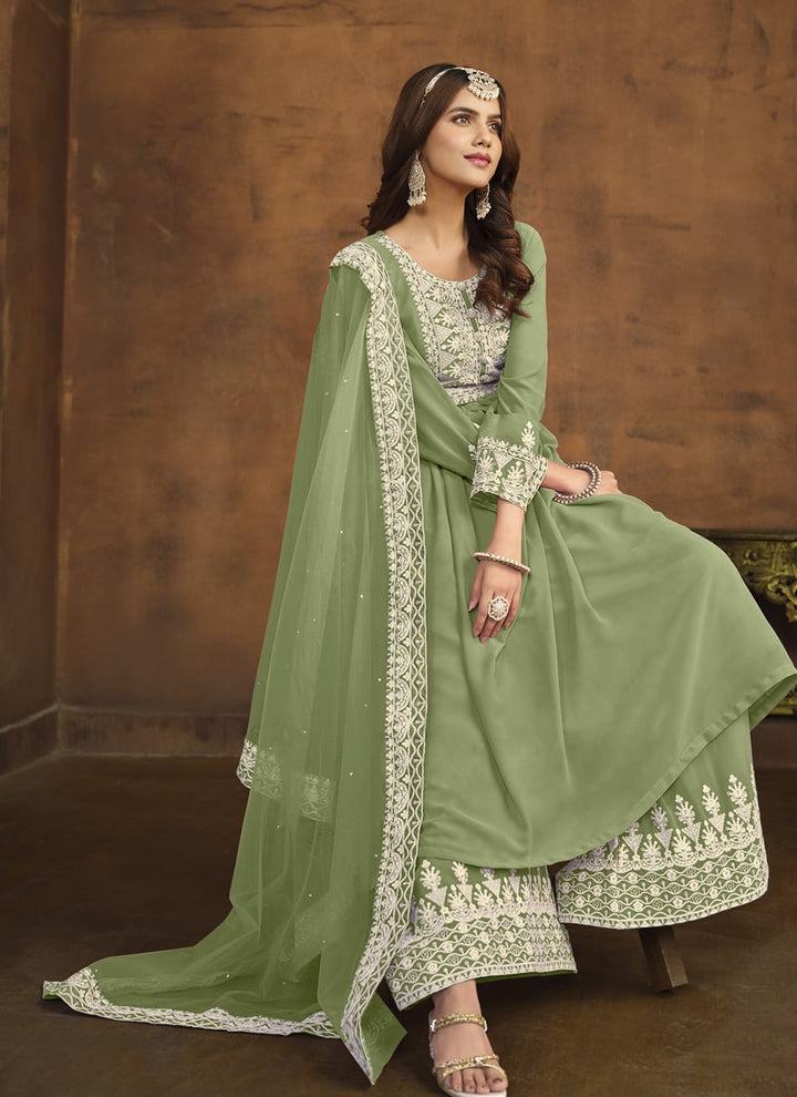 Lassya Fashion Pista Green Elegant Palazzo Suit for Wedding Wear