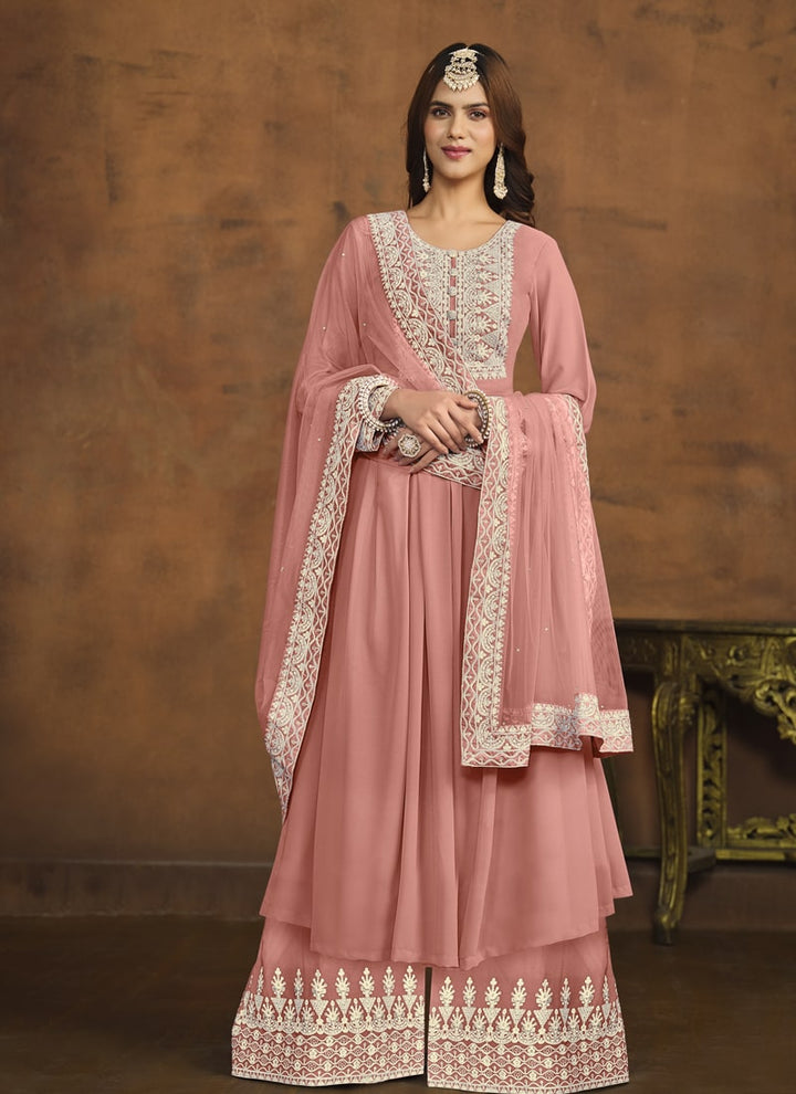 Lassya Fashion Ruddy Pink Elegant Palazzo Suit for Wedding Wear