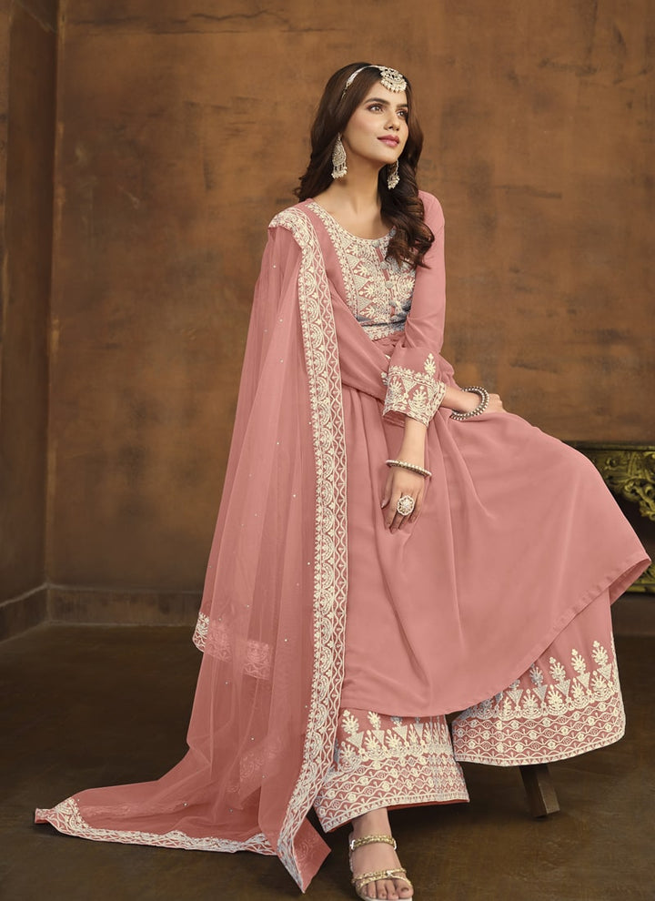 Lassya Fashion Ruddy Pink Elegant Palazzo Suit for Wedding Wear