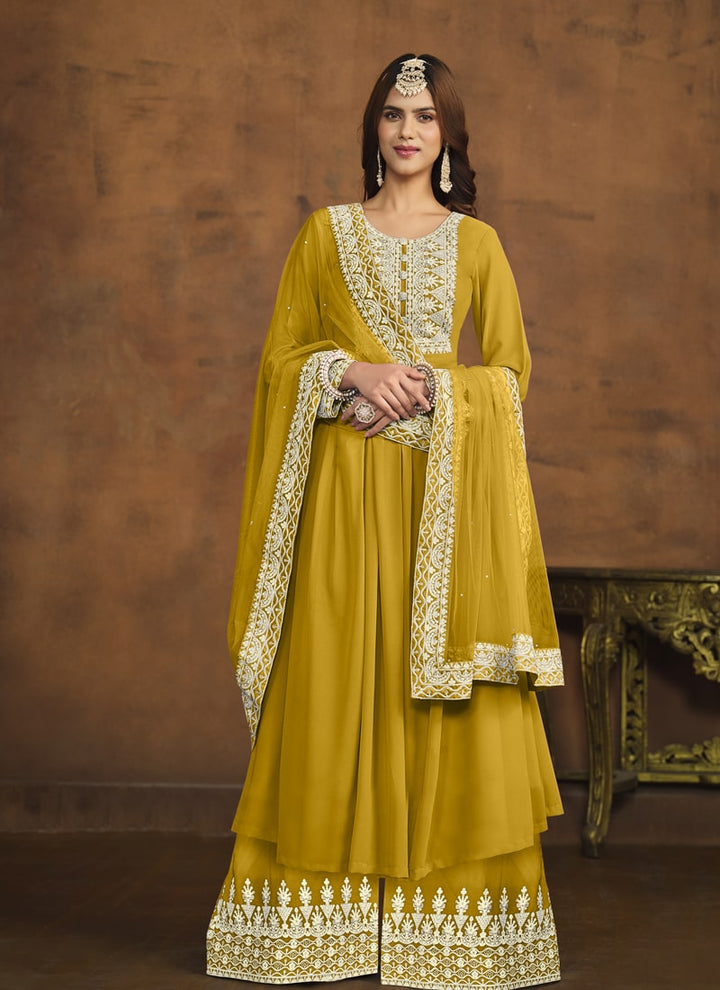 Lassya Fashion Mustard Yellow Elegant Palazzo Suit for Wedding Wear