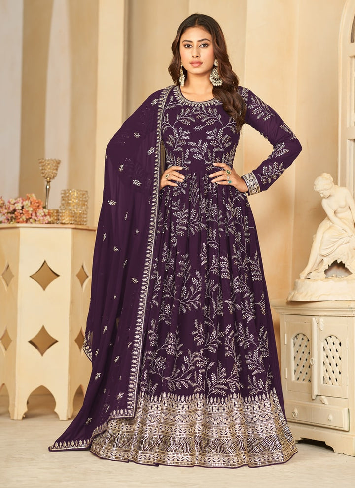 Lassya Fashion Dark Purple Elegant Wedding Wear Anarkali Gown
