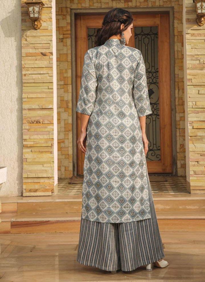 Lassya Fashion Grey Elegant Plazzo Suit Set with Stunning Digital Print