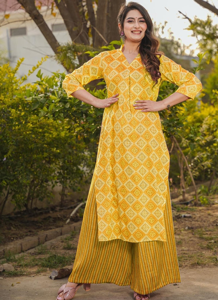 Lassya Fashion Yellow Elegant Plazzo Suit Set with Stunning Digital Print