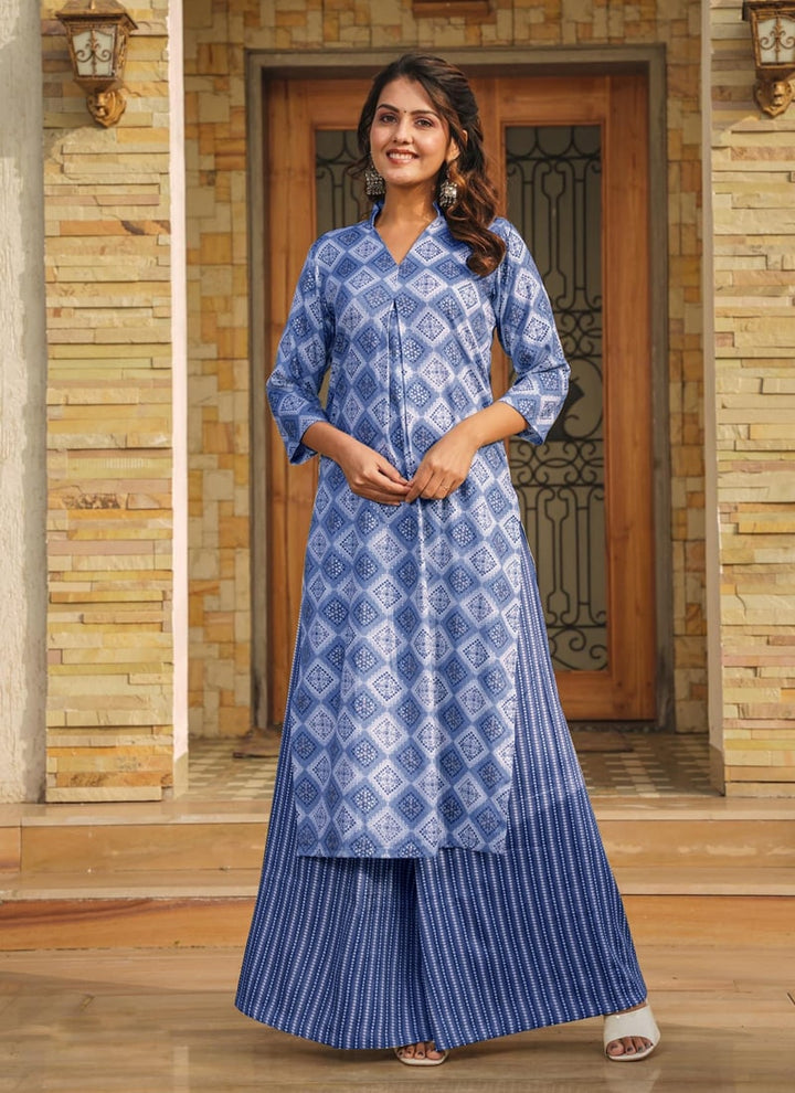 Lassya Fashion Shadow Blue Elegant Plazzo Suit Set with Stunning Digital Print