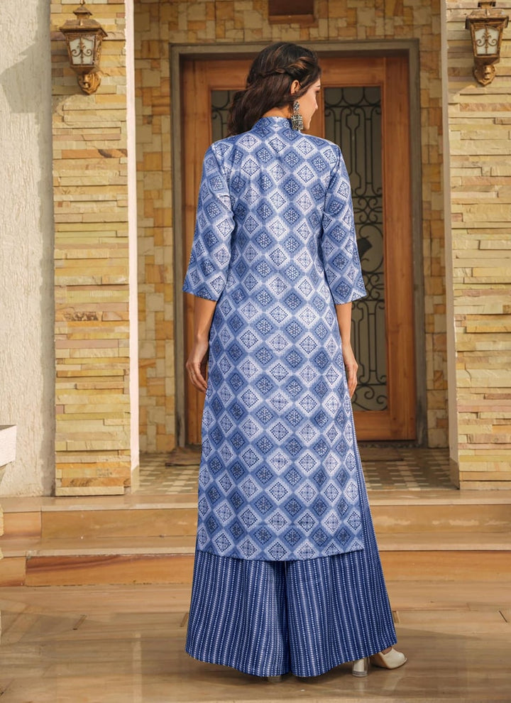 Lassya Fashion Shadow Blue Elegant Plazzo Suit Set with Stunning Digital Print