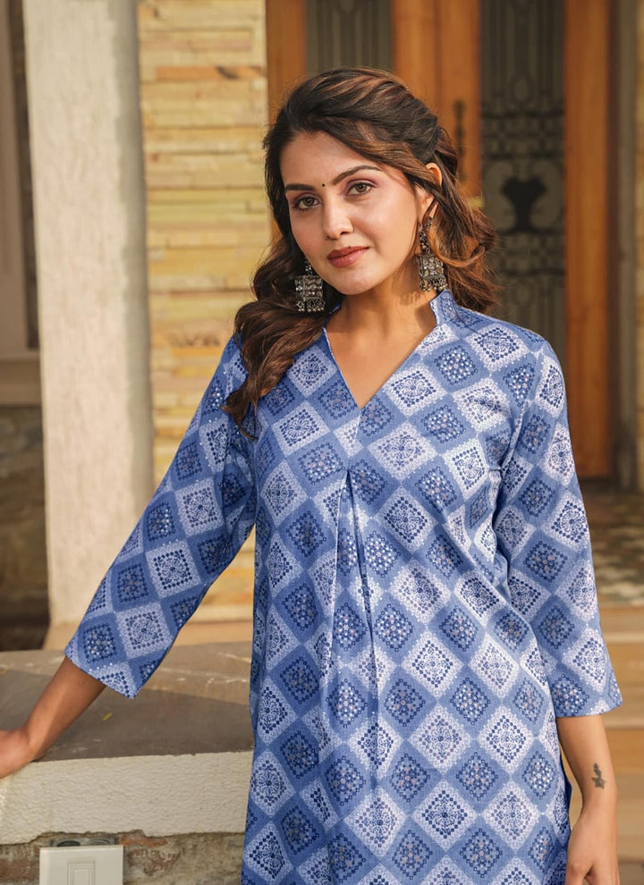 Lassya Fashion Shadow Blue Elegant Plazzo Suit Set with Stunning Digital Print