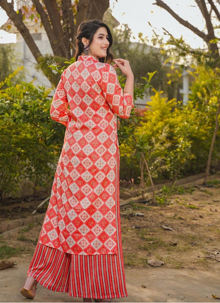 Lassya Fashion Crimson Red Elegant Plazzo Suit Set with Stunning Digital Print