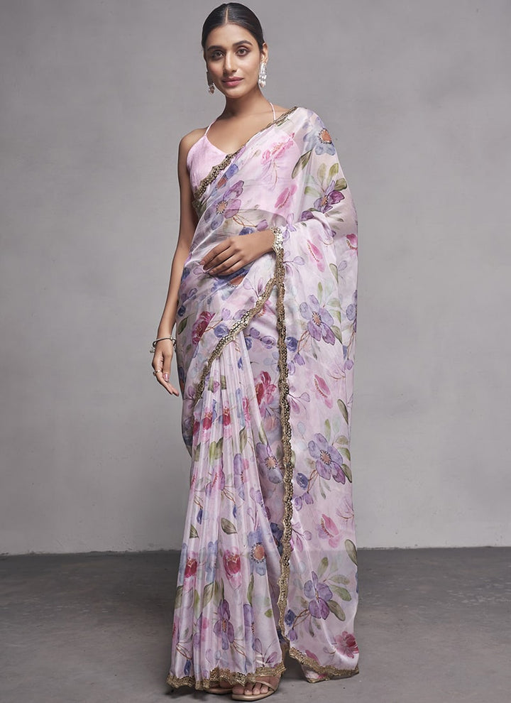 Lassya Fashion 0 Pale Pink Elegant Partywear Organza Saree Set