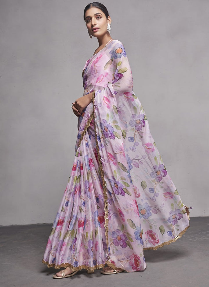 Lassya Fashion 0 Pale Pink Elegant Partywear Organza Saree Set