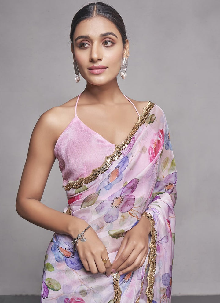 Lassya Fashion 0 Pale Pink Elegant Partywear Organza Saree Set