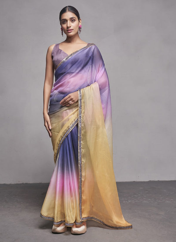 Lassya Fashion 0 Blue Elegant Partywear Organza Saree Set