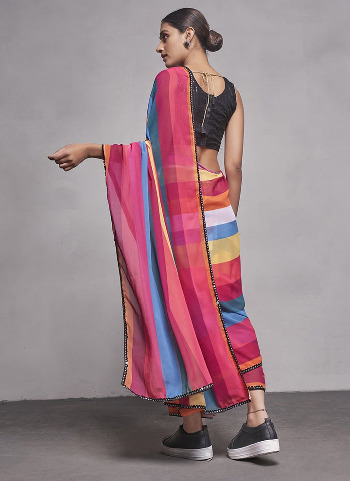 Lassya Fashion 0 Multicolor Elegant Partywear Georgette Saree Set