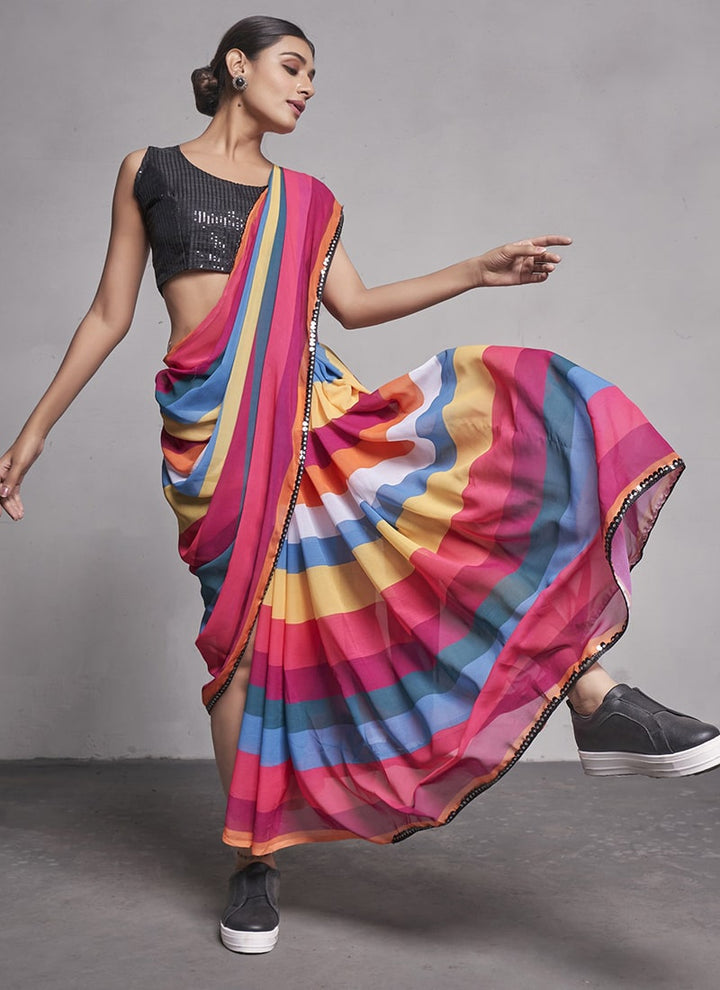Lassya Fashion 0 Multicolor Elegant Partywear Georgette Saree Set