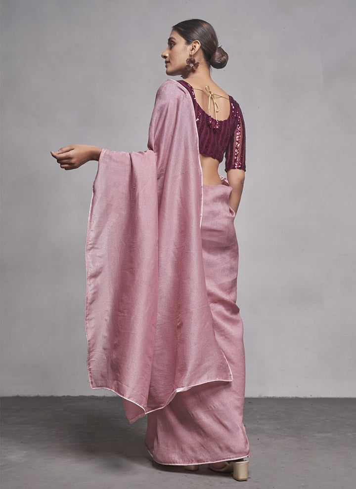 Lassya Fashion 0 Mauve Pink Elegant Partywear Georgette Saree Set