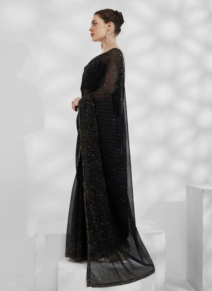 Lassya Fashion 0 Midnight Black Elegant Partywear Shimmer Saree Set