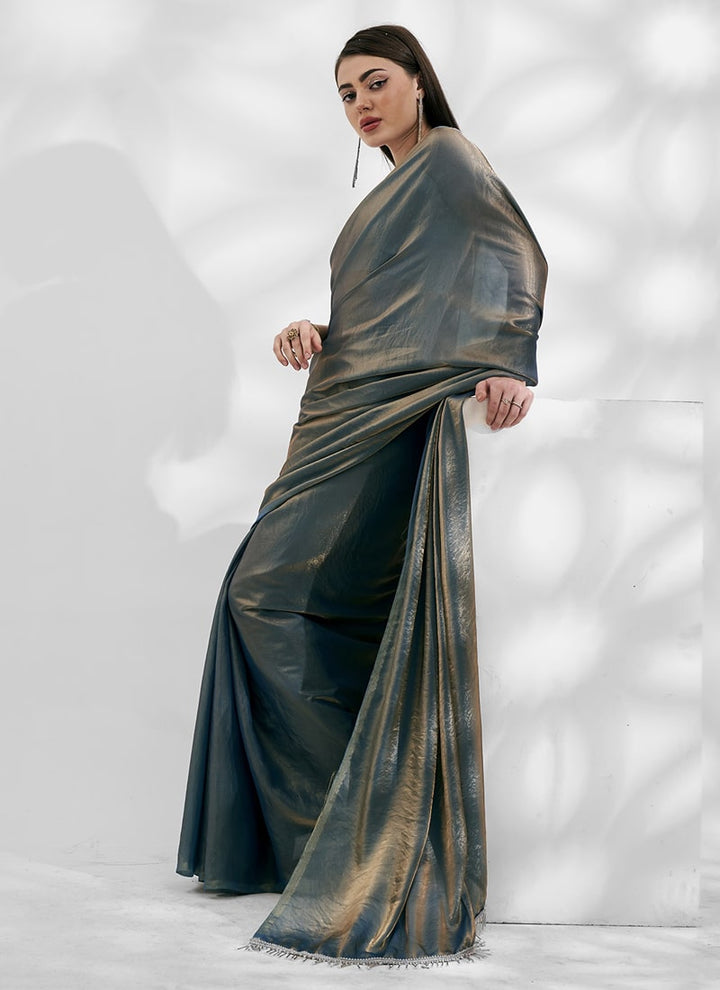 Lassya Fashion 0 Silver Grey Elegant Partywear Jimmy Choo Saree Set