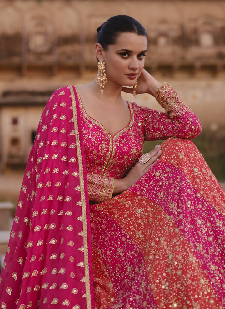Lassya Fashion 0 Magenta Pink Elegant Wedding Wear Long Gown with Embroidered Dupatta