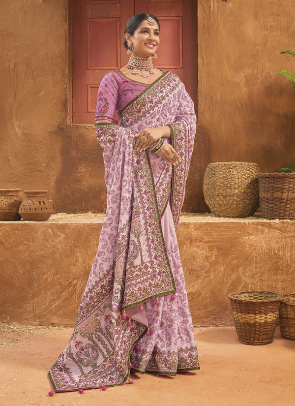 Lassya Fashion 0 Light Pink Exquisite Banarasi Silk Saree with Intricate Kachhi Work