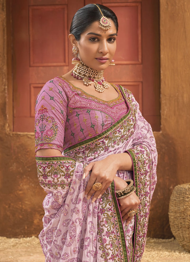 Lassya Fashion 0 Light Pink Exquisite Banarasi Silk Saree with Intricate Kachhi Work