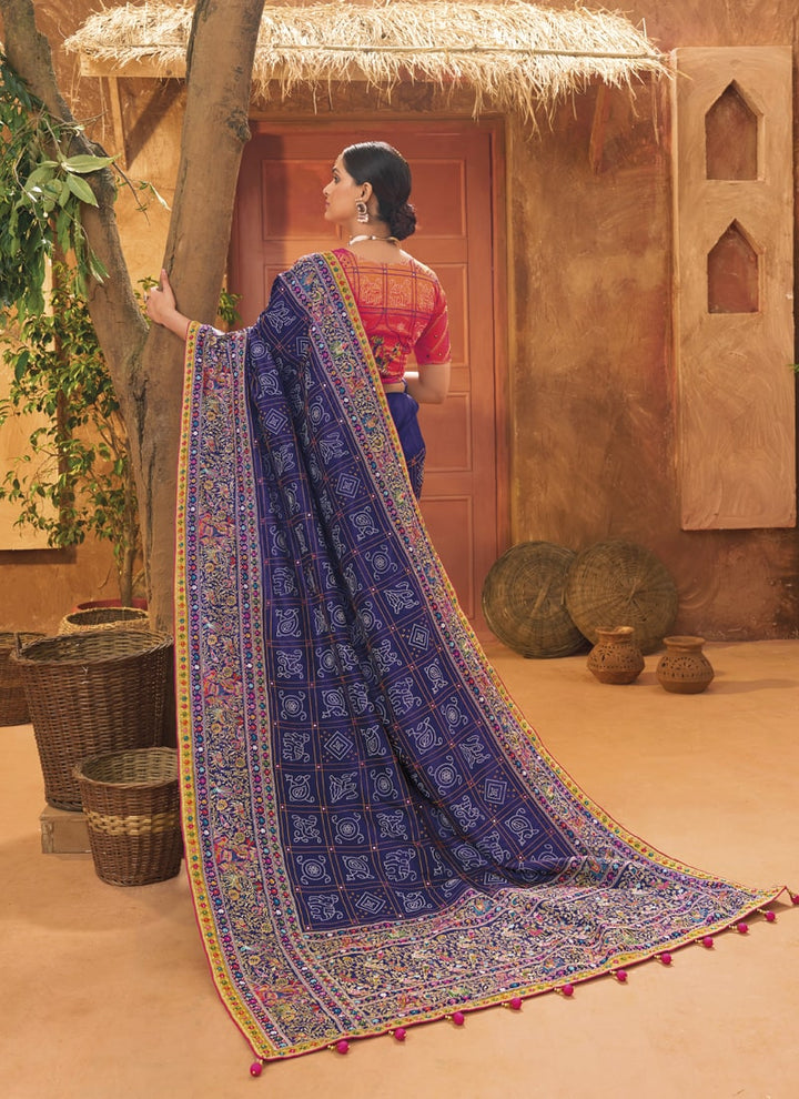 Lassya Fashion 0 Midnight Blue Exquisite Banarasi Silk Saree with Intricate Kachhi Work