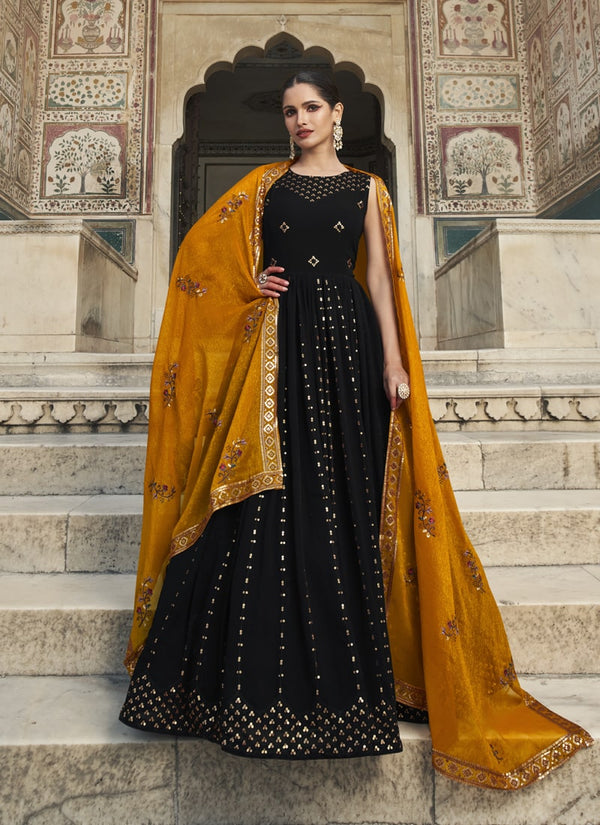 Latest Thread And Sequin Embroidered Gown With Dupatta