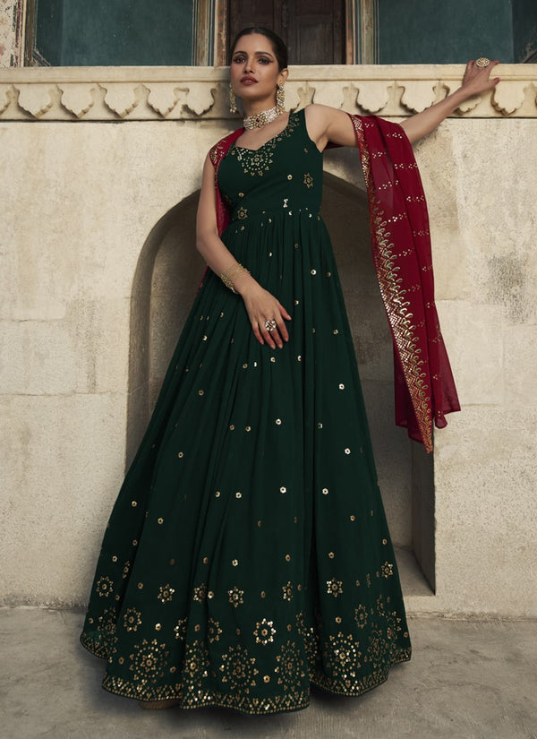 Latest Thread And Sequins Embroidery Gown With Dupatta